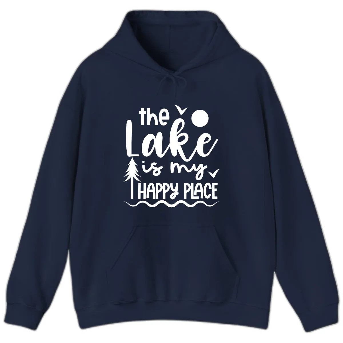 The Lake Is My Happy Place Design Hoodie in Navy