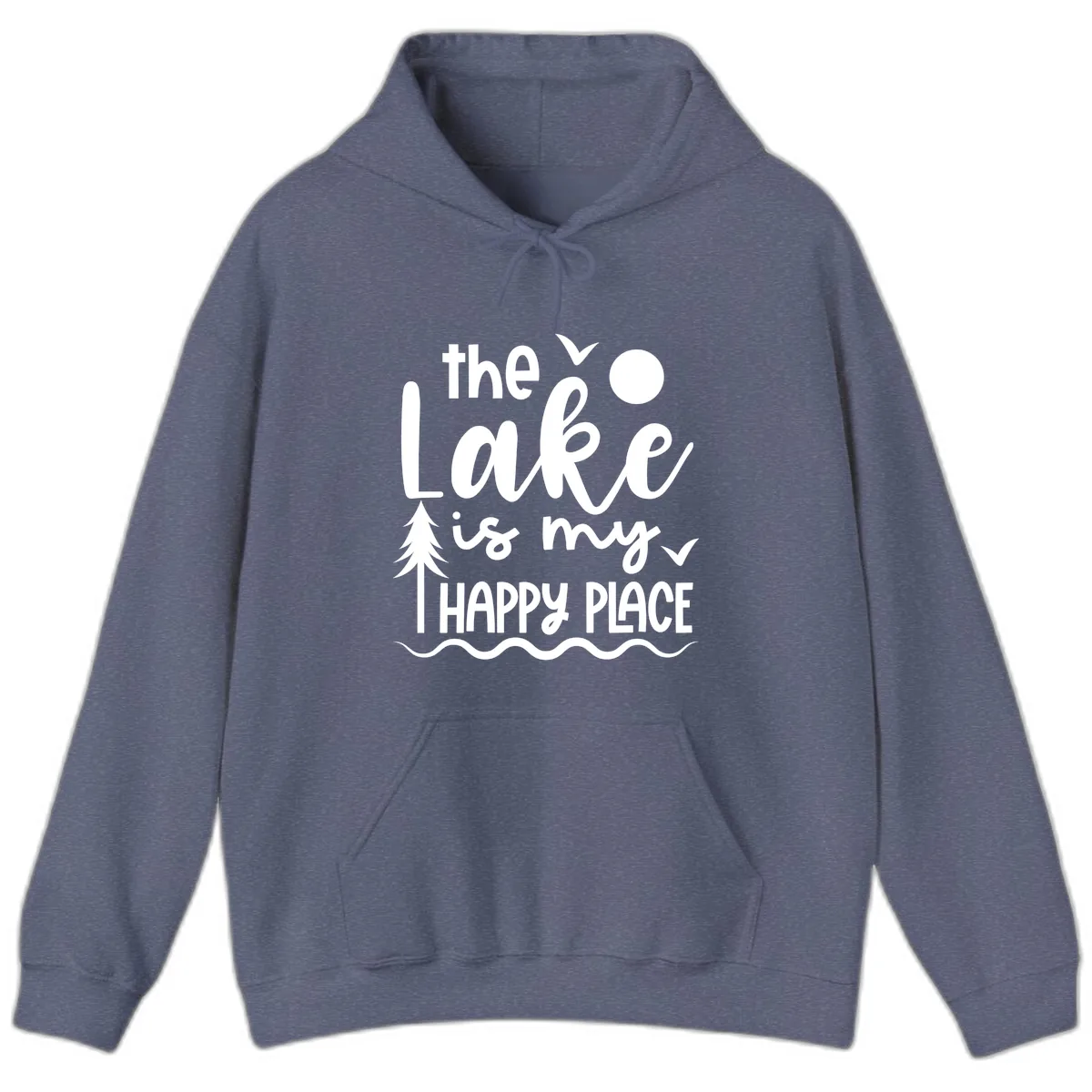 The Lake Is My Happy Place Design Hoodie in Heather Navy