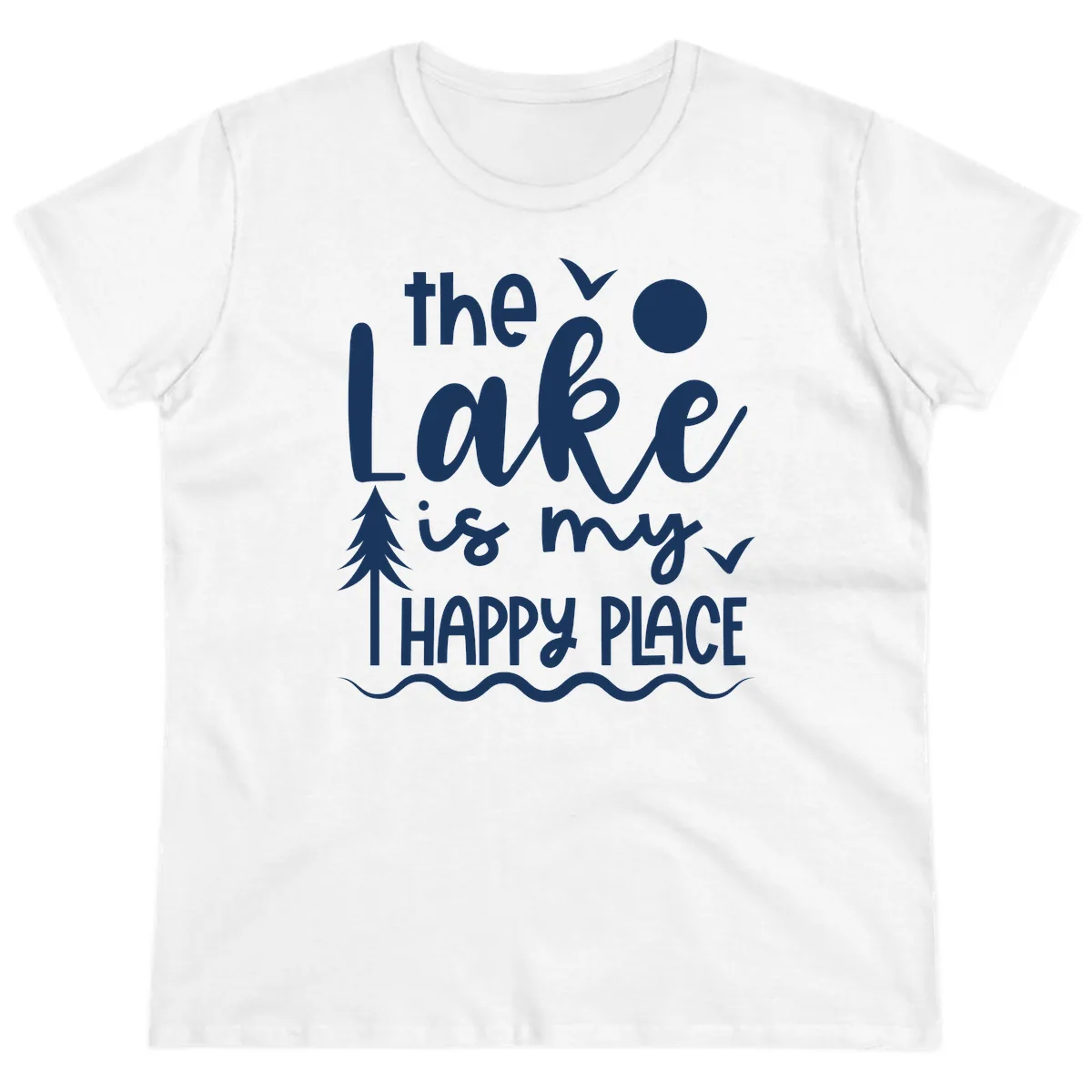The Lake Is My Happy Place Design Ladies Tee in White