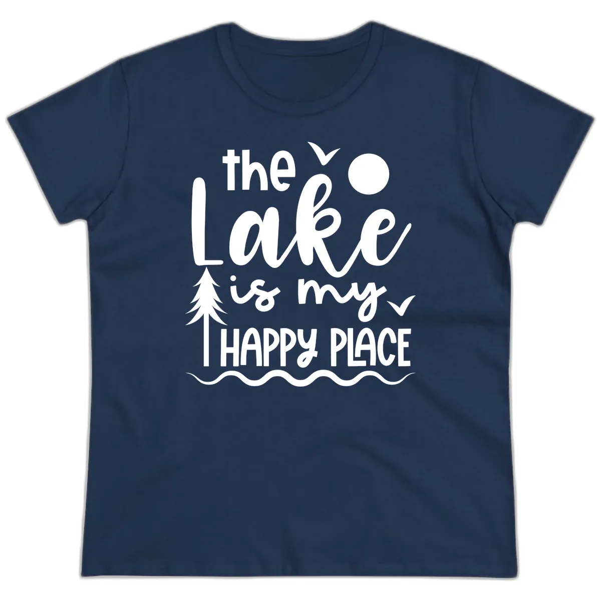 The Lake Is My Happy Place Design Ladies Tee in Navy