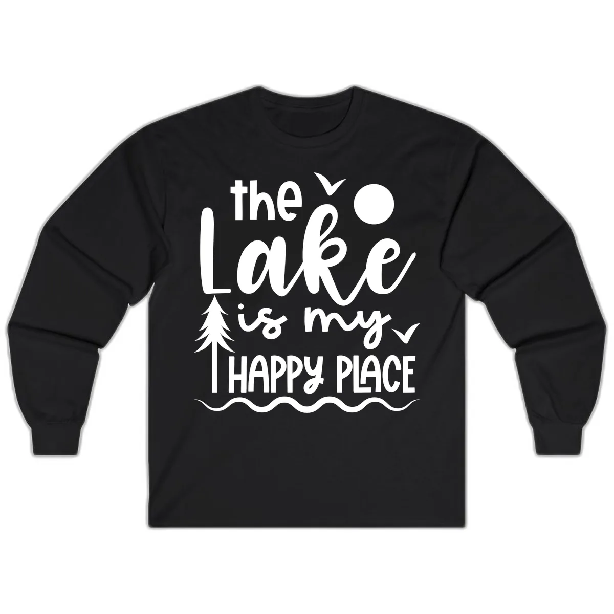 The Lake Is My Happy Place Design Long Sleeve in Black
