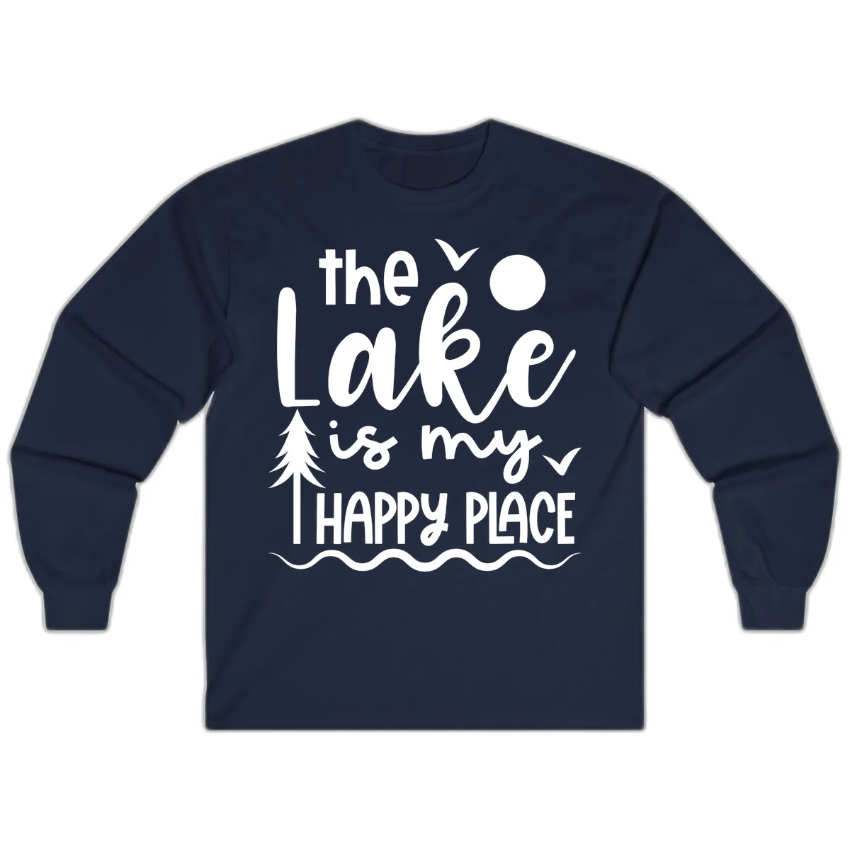 The Lake Is My Happy Place Design Long Sleeve in Navy