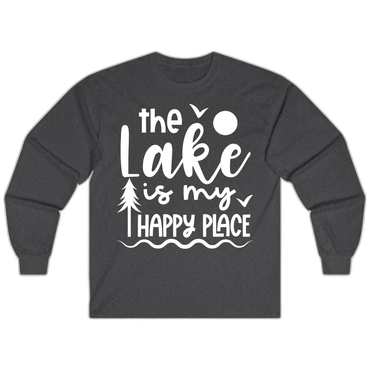 The Lake Is My Happy Place Design Long Sleeve in Dark Heather