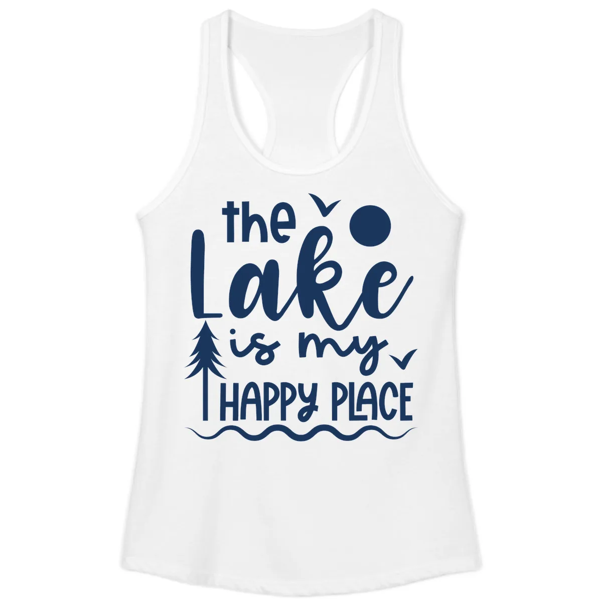 The Lake Is My Happy Place Design Ladies Tank in White