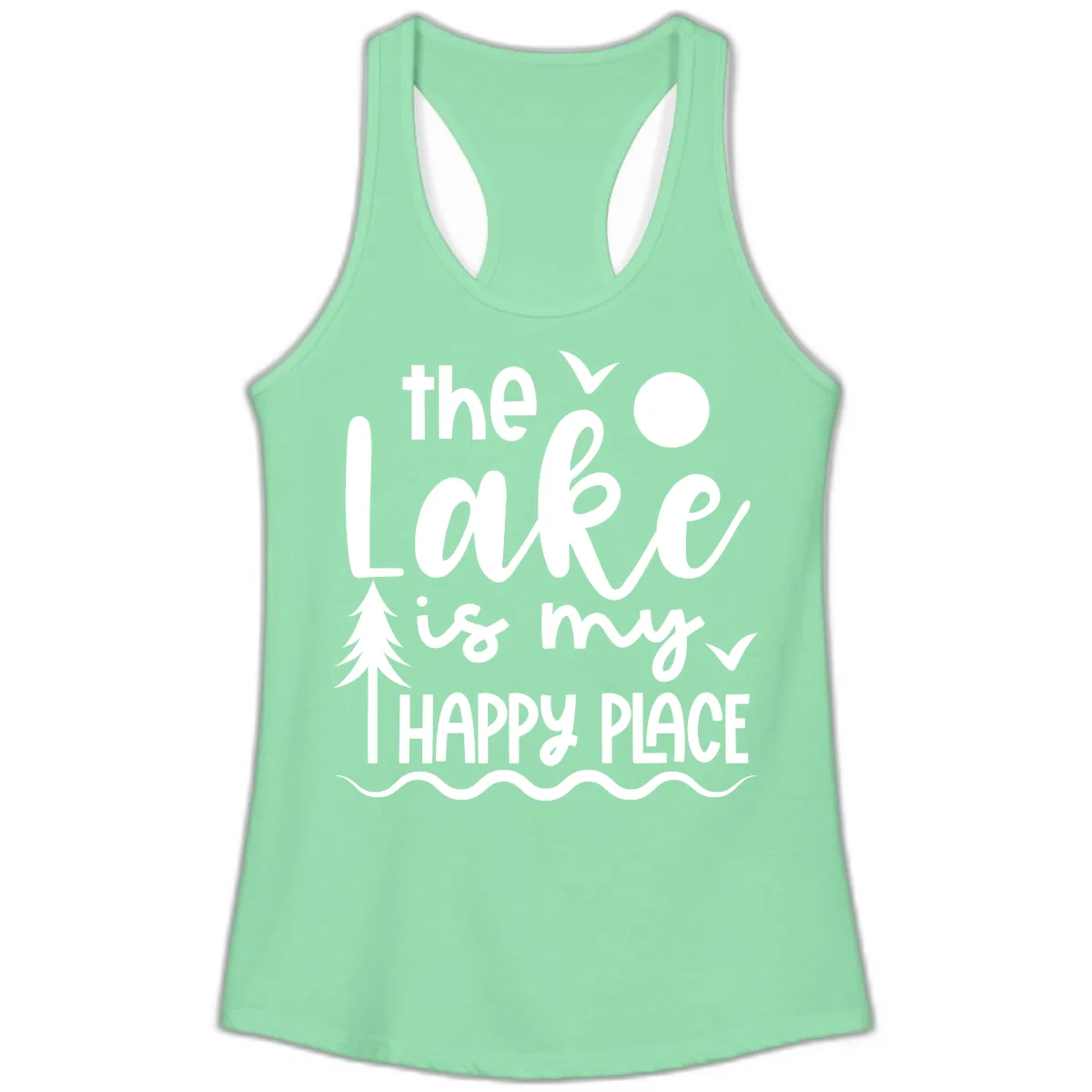 The Lake Is My Happy Place Design Ladies Tank in Solid Mint
