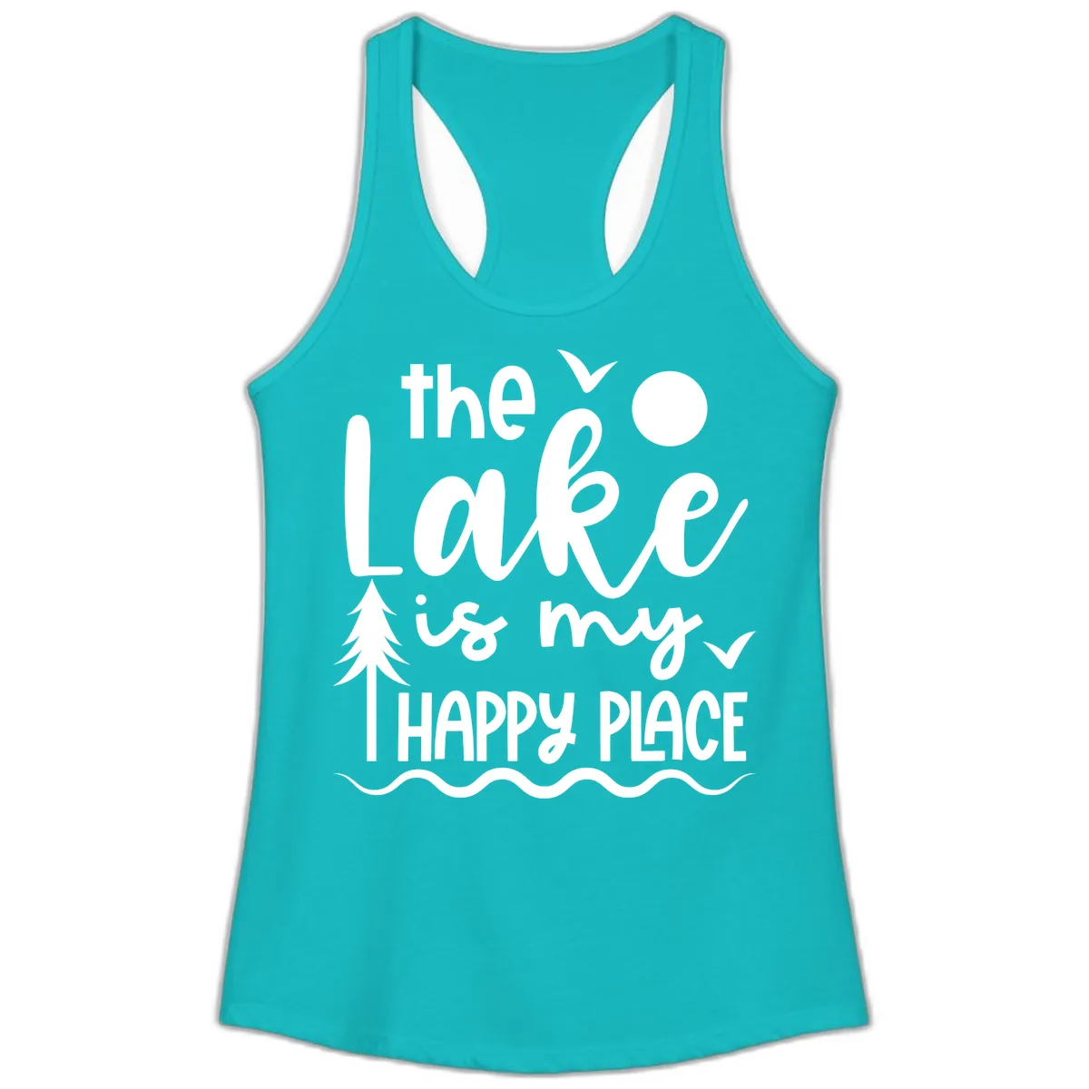 The Lake Is My Happy Place Design Ladies Tank in Tahiti Blue