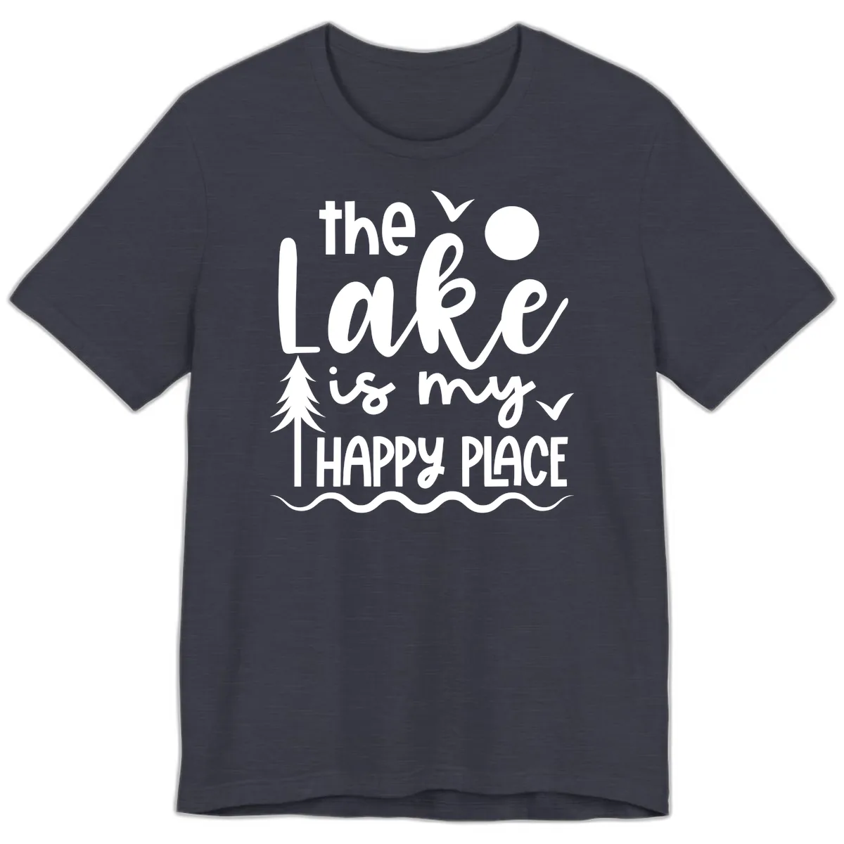 The Lake Is My Happy Place Design Premium T-Shirt in Heather Midnight Navy