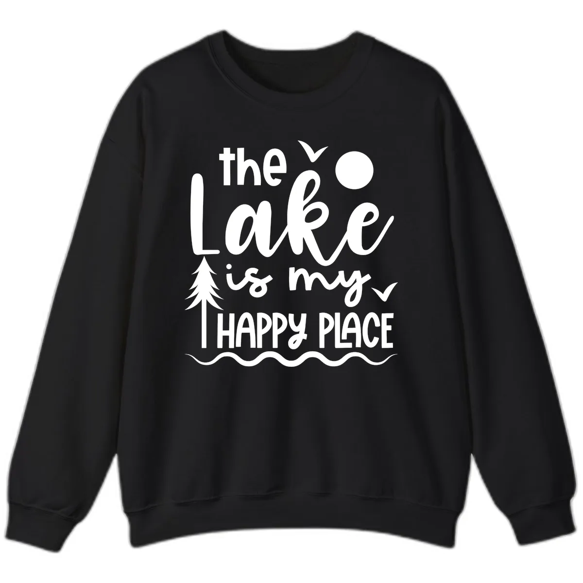 The Lake Is My Happy Place Design Sweatshirt in Black