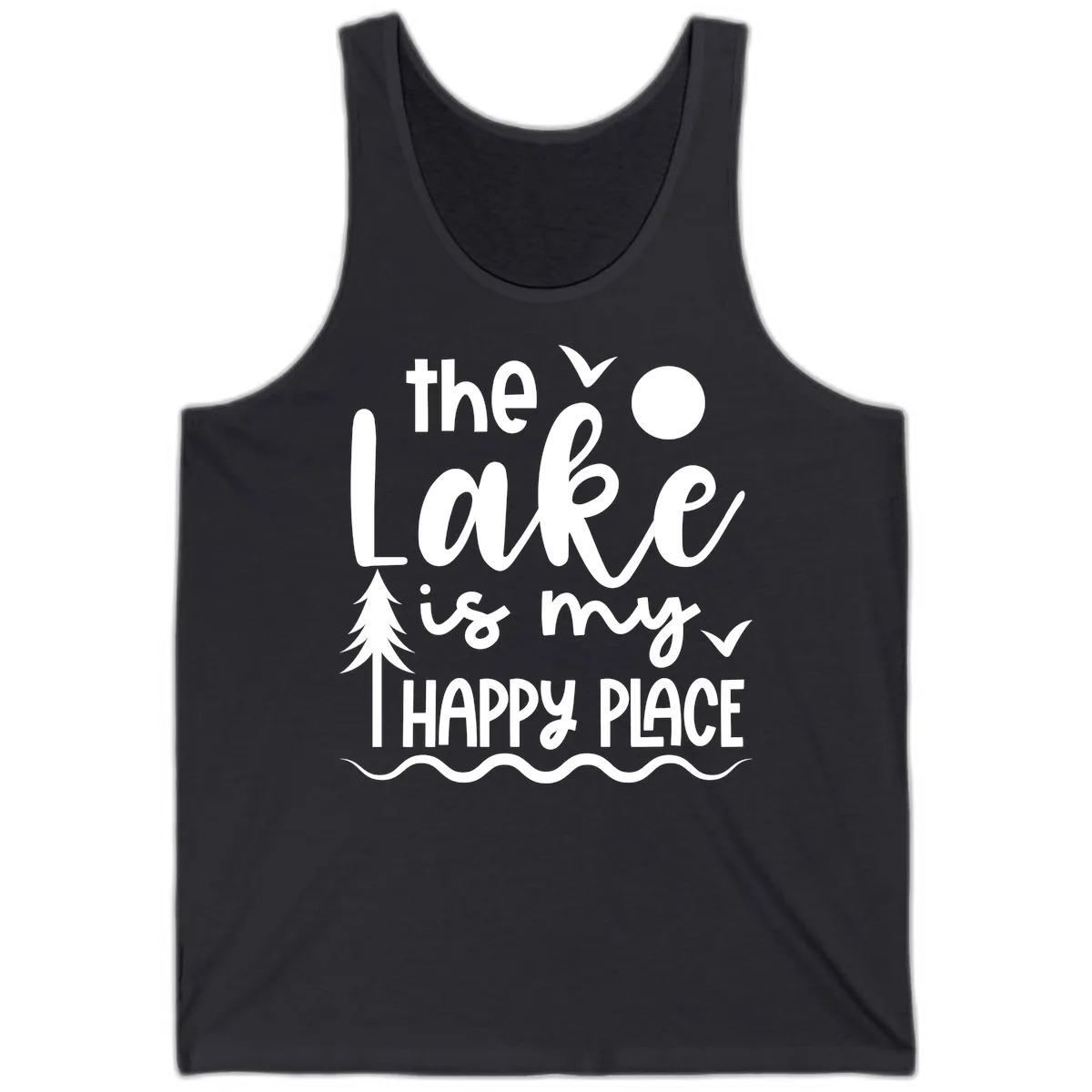 The Lake Is My Happy Place Design Tank in Dark Grey