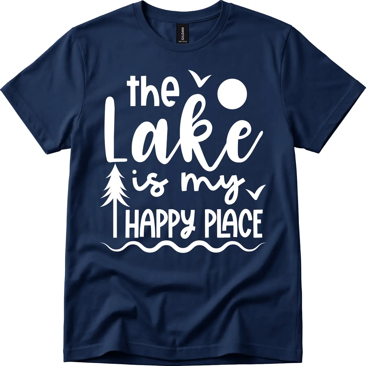 The Lake Is My Happy Place Design T-Shirt in Navy