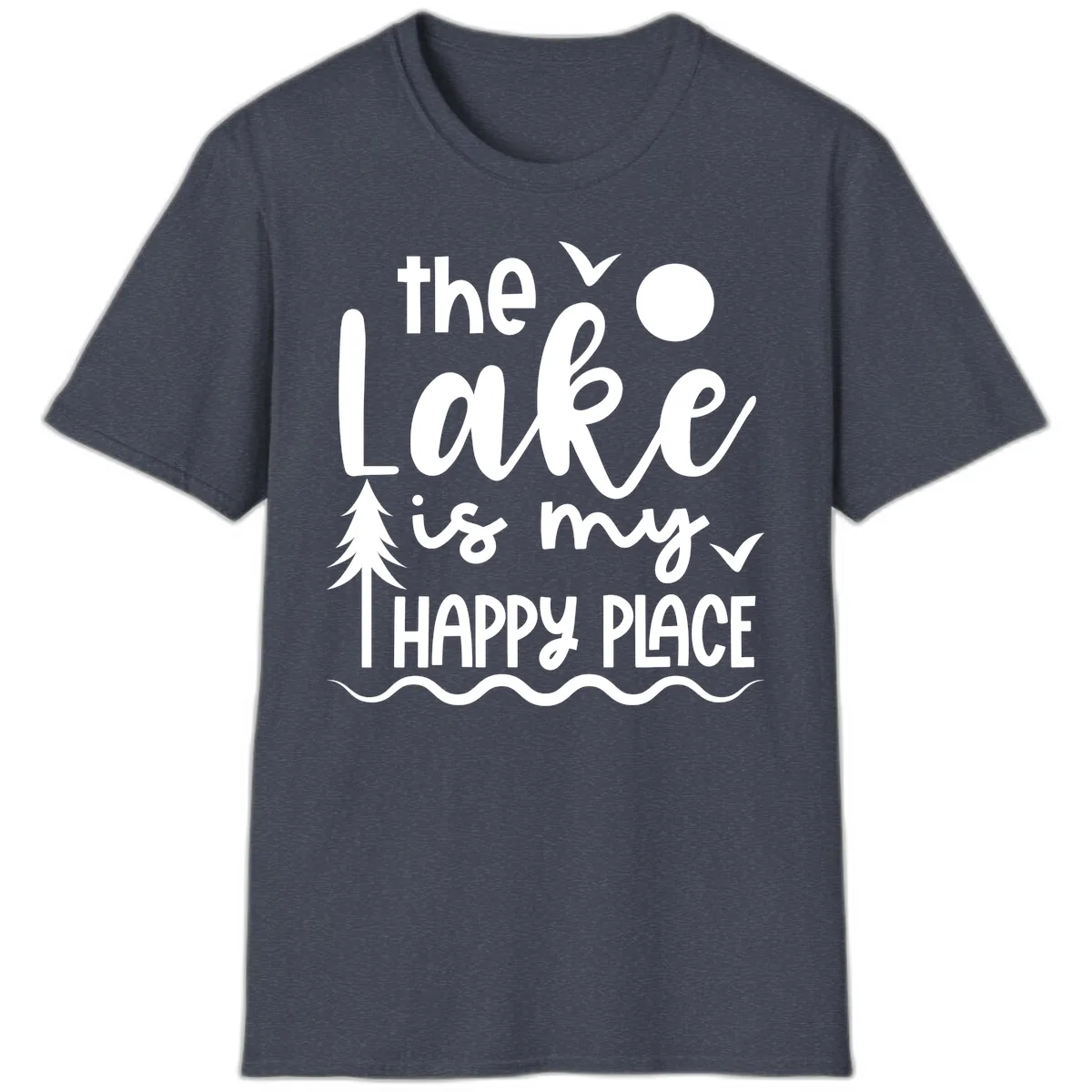 The Lake Is My Happy Place Design T-Shirt in Heather Navy