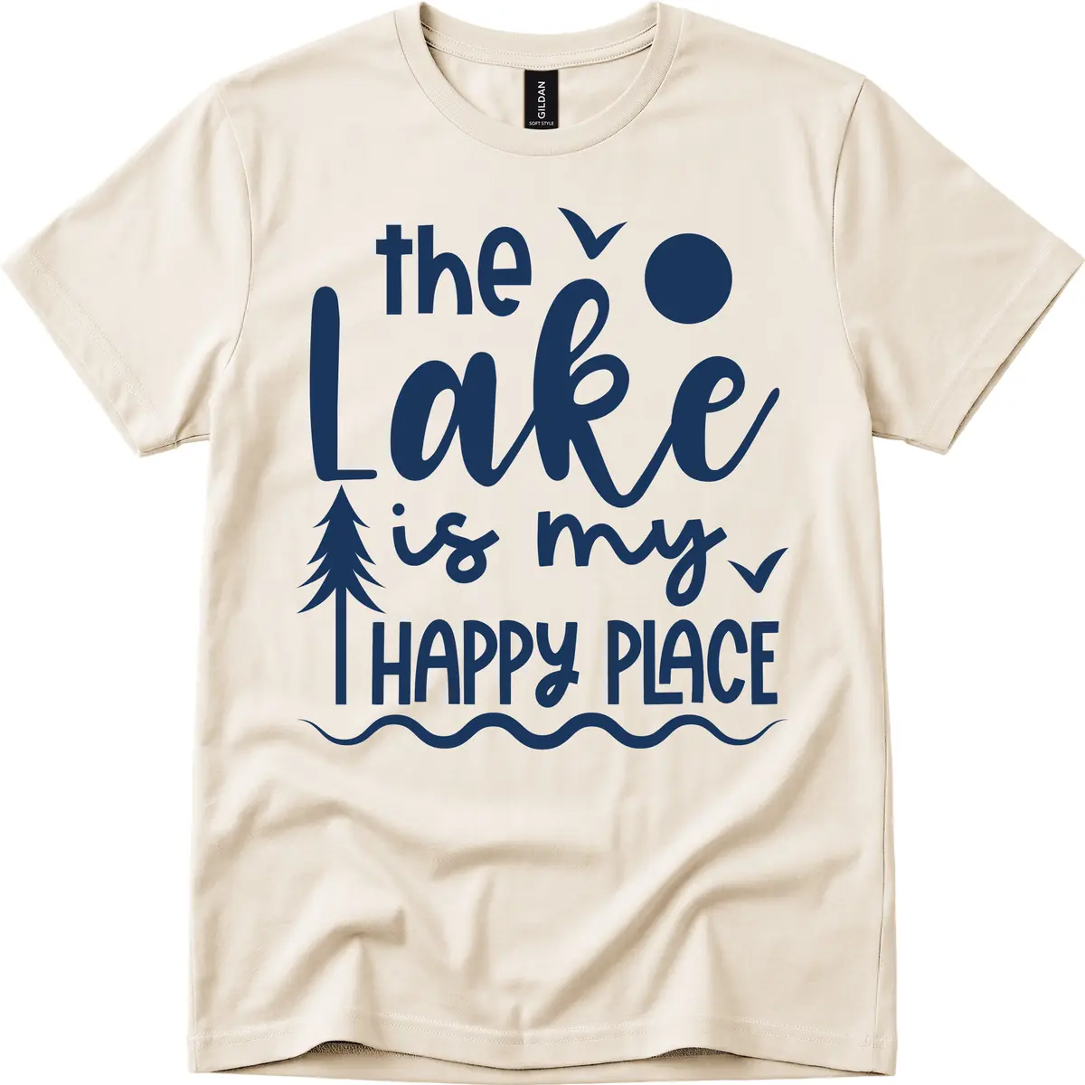 The Lake Is My Happy Place Design T-Shirt in Natural