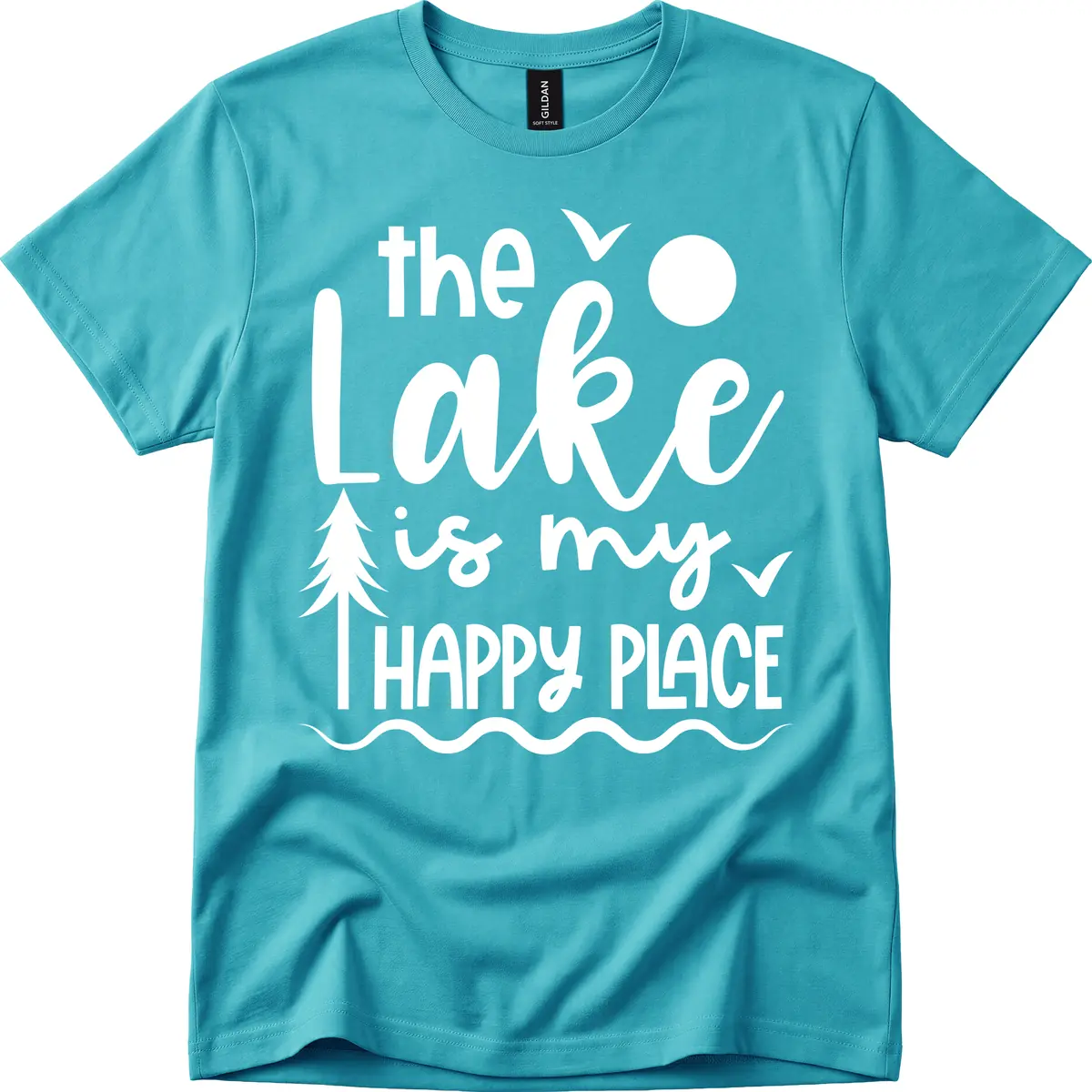 The Lake Is My Happy Place Design T-Shirt in Tropical Blue