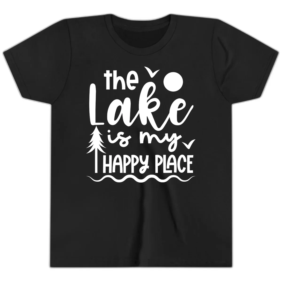 The Lake Is My Happy Place Design Youth T-Shirt in Black