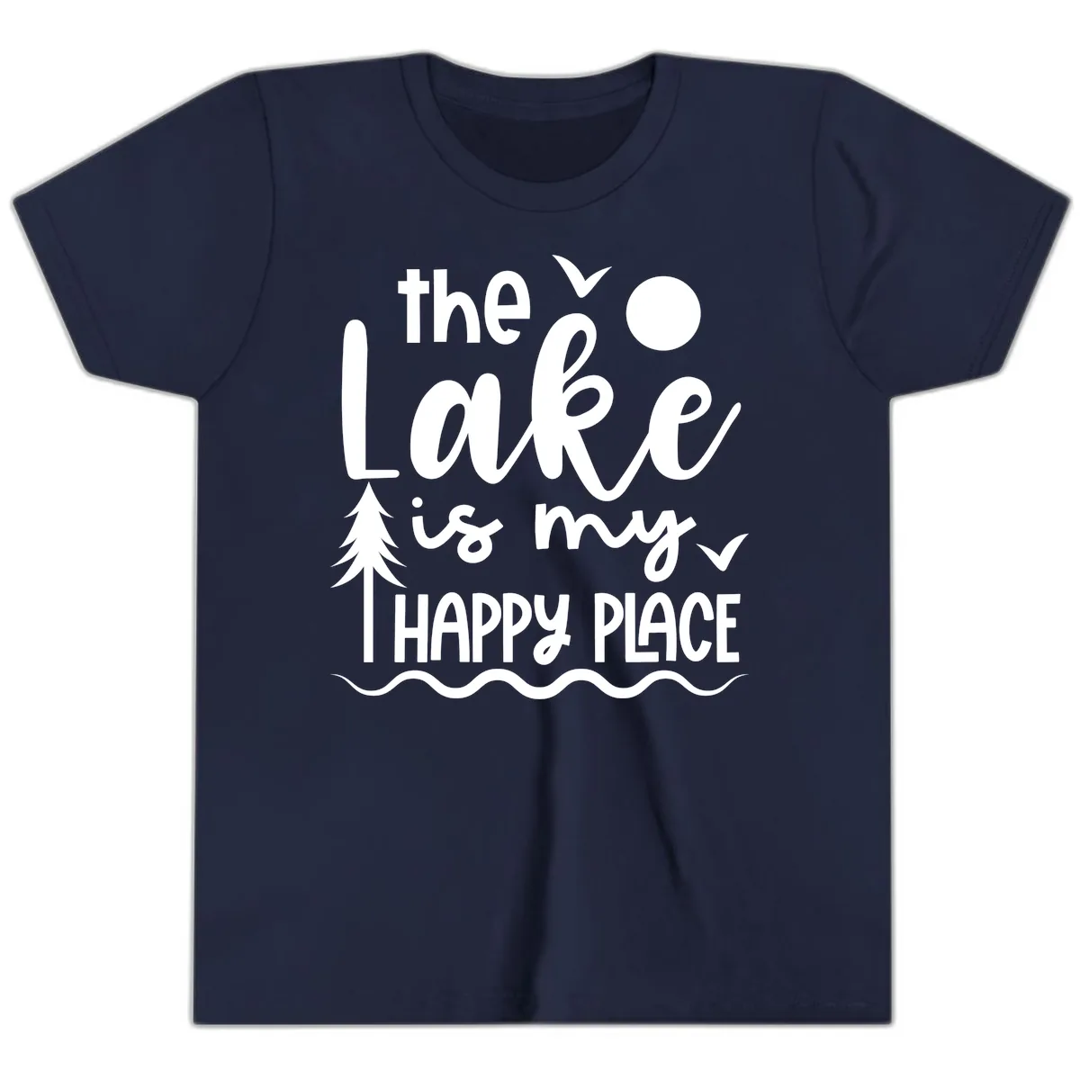 The Lake Is My Happy Place Design Youth T-Shirt in Navy