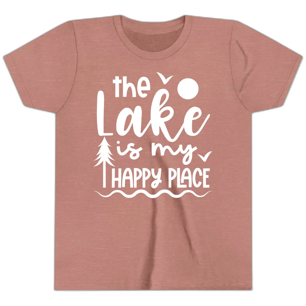 The Lake Is My Happy Place Design Youth T-Shirt in Heather Mauve