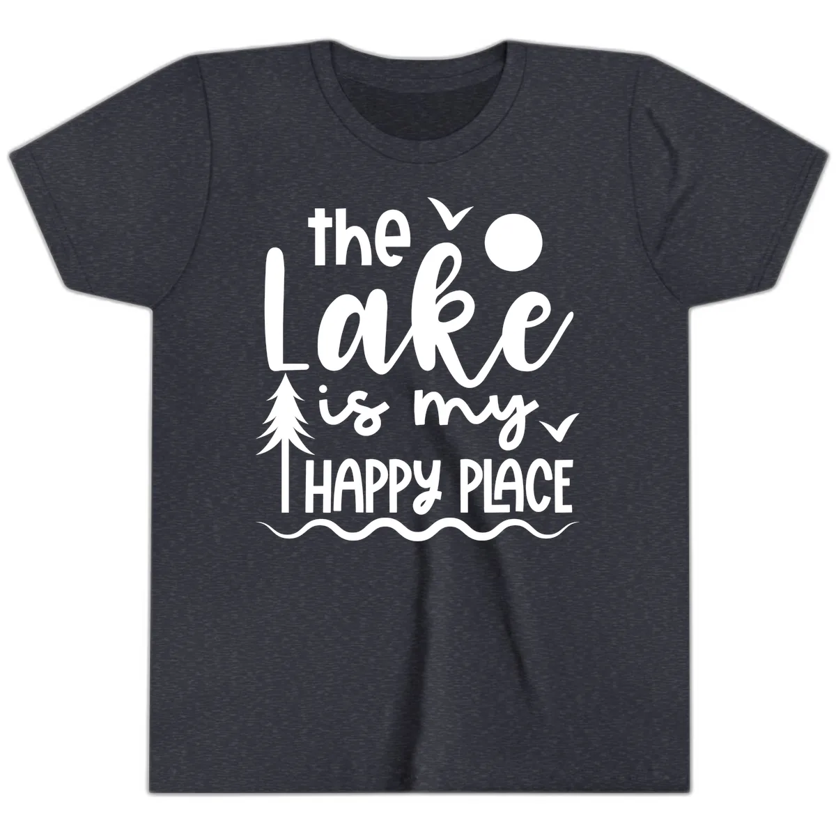 The Lake Is My Happy Place Design Youth T-Shirt in Heather Navy