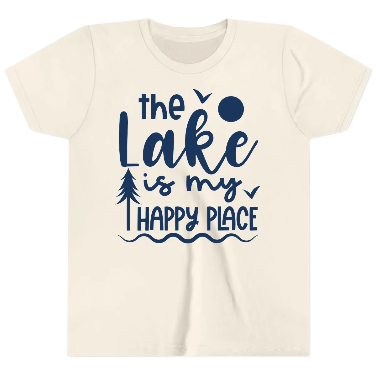 The Lake Is My Happy Place Design Youth T-Shirt in Natural
