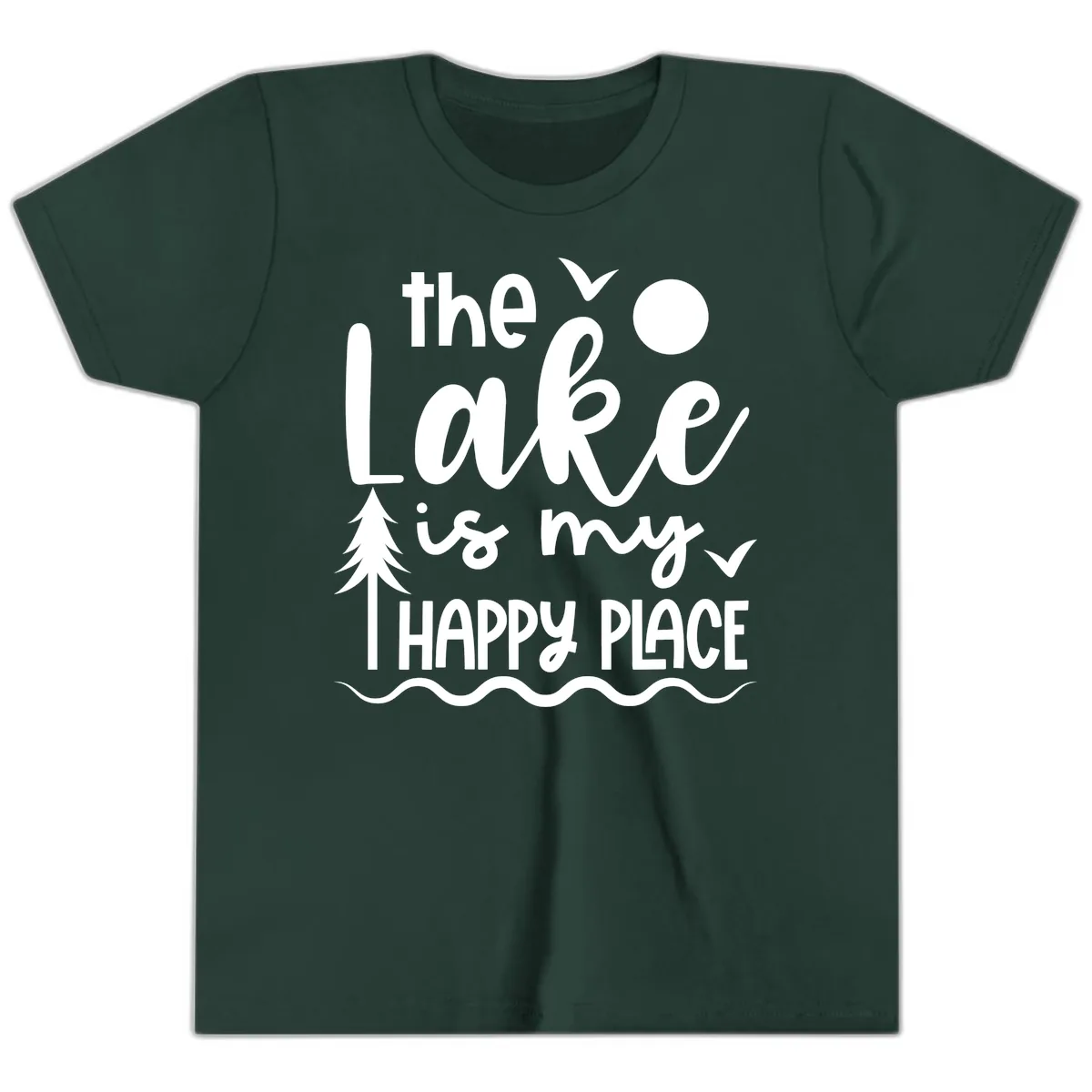 The Lake Is My Happy Place Design Youth T-Shirt in Forest