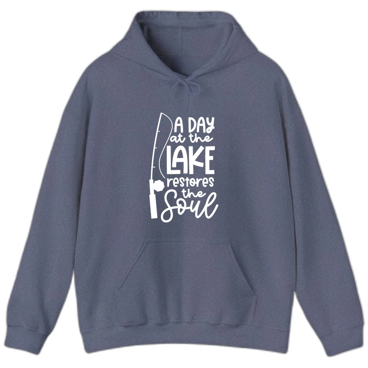 A Day at the Lake Restores the Soul Hoodie in Heather Navy