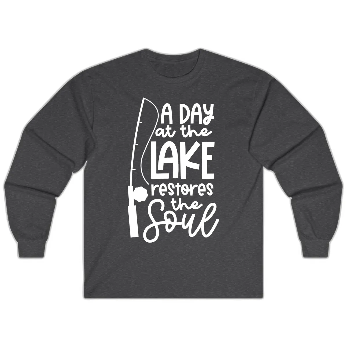 A Day at the Lake Restores the Soul Long Sleeve in Dark Heather