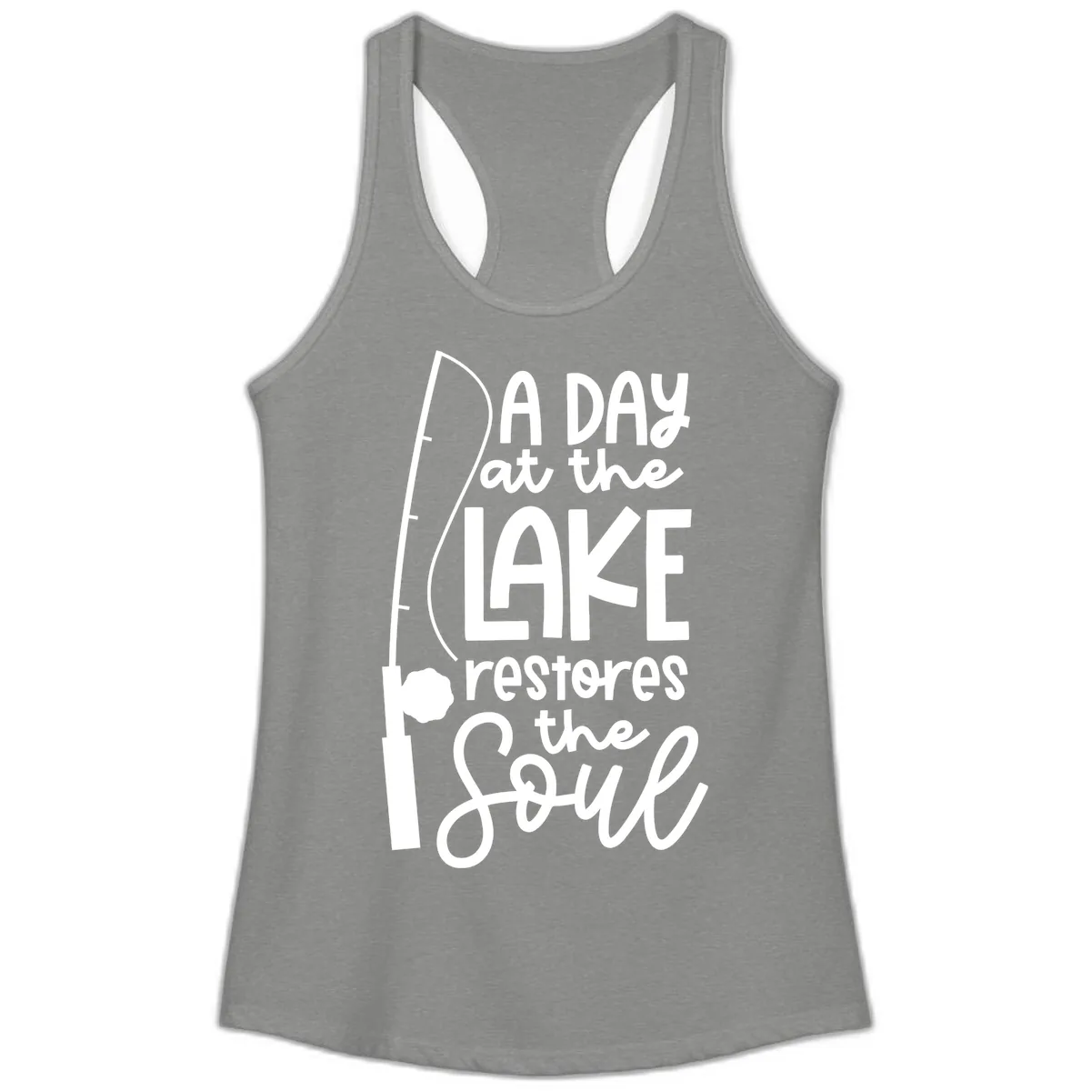 A Day at the Lake Restores the Soul Ladies Tank in Heather Grey