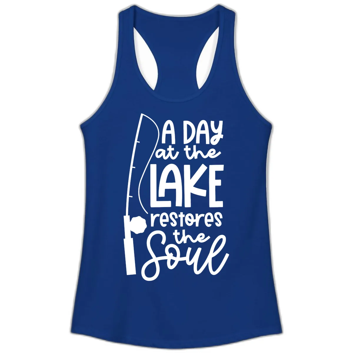 A Day at the Lake Restores the Soul Ladies Tank in Solid Royal