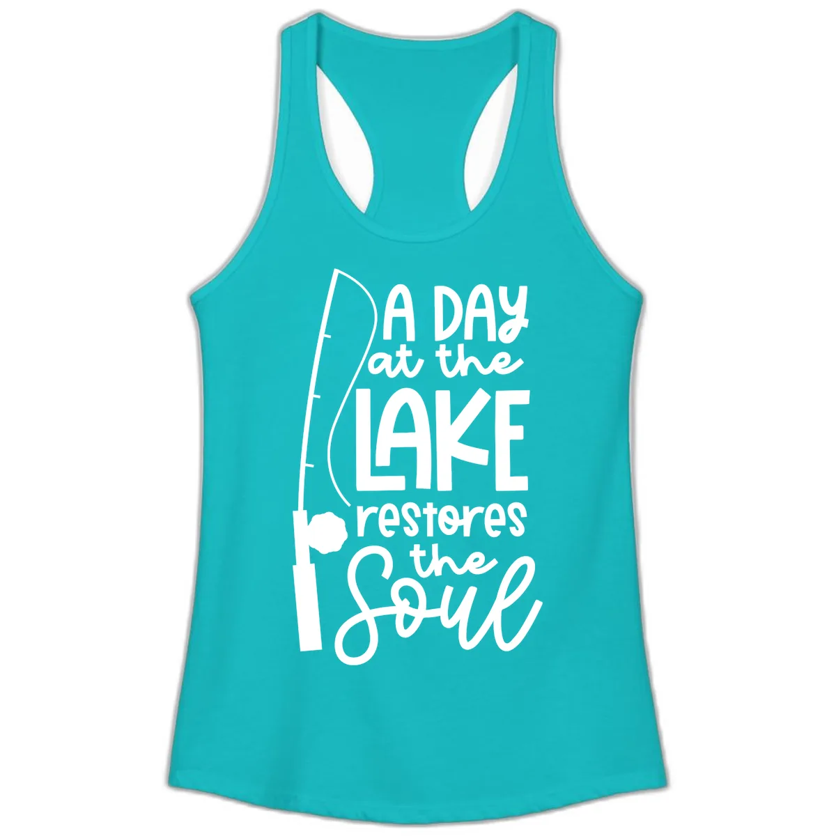 A Day at the Lake Restores the Soul Ladies Tank in Tahiti Blue