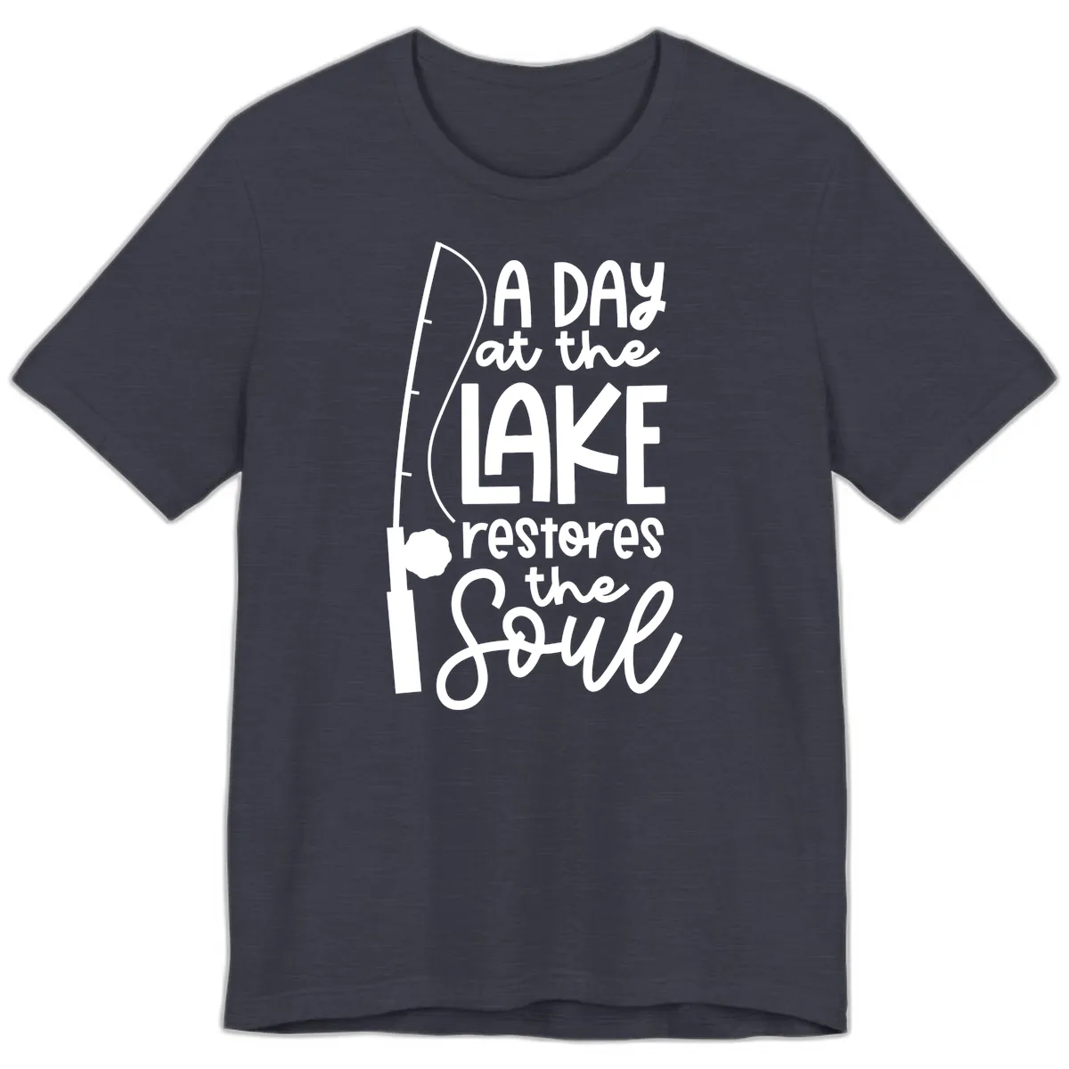 A Day at the Lake Restores the Soul Premium T-Shirt in Heather Midnight Navy