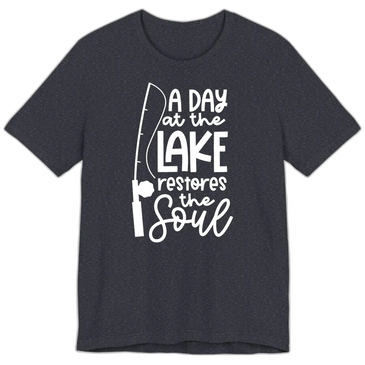 A Day at the Lake Restores the Soul Premium T-Shirt in Heather Navy