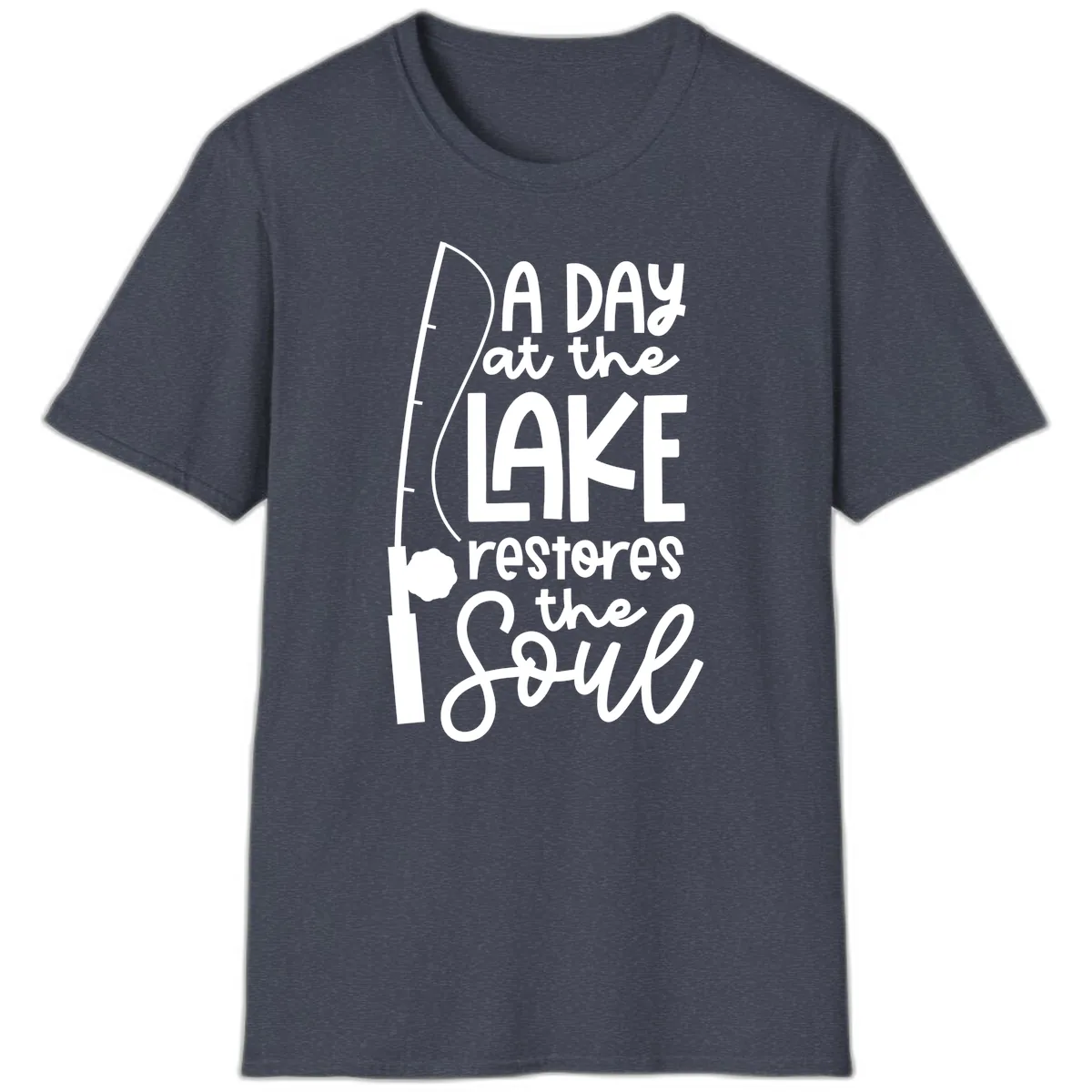 A Day at the Lake Restores the Soul T-Shirt in Heather Navy