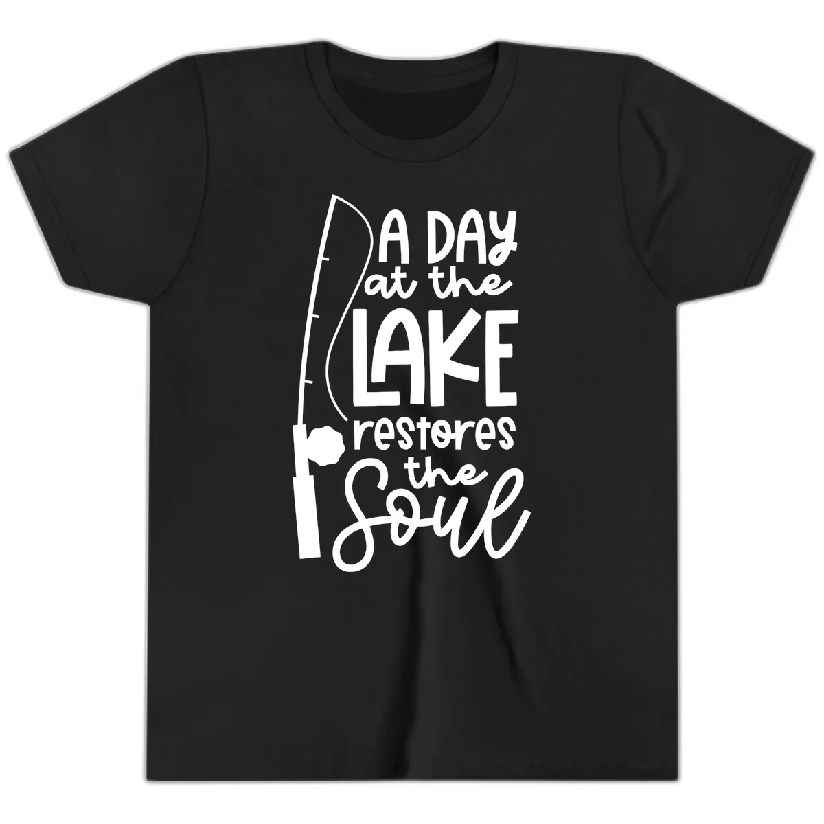 A Day at the Lake Restores the Soul Youth T-Shirt in Black