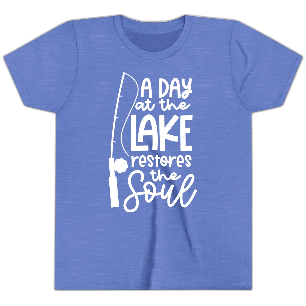 A Day at the Lake Restores the Soul Youth T-Shirt in Heather Columbia Blue