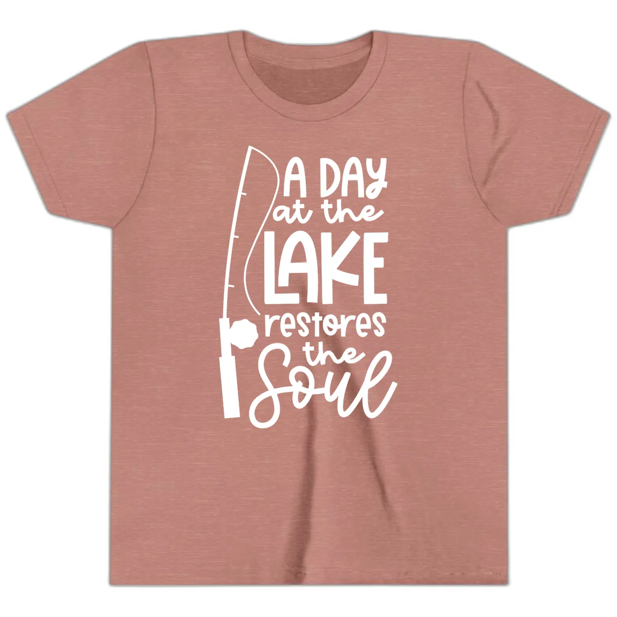 A Day at the Lake Restores the Soul Youth T-Shirt in Heather Mauve