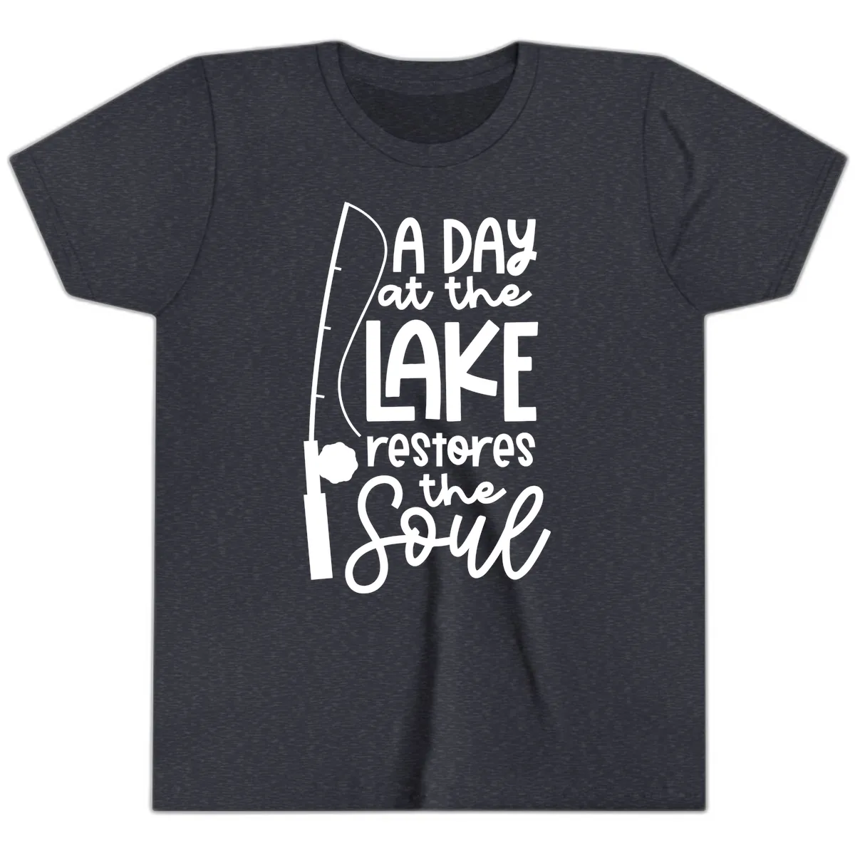 A Day at the Lake Restores the Soul Youth T-Shirt in Heather Navy
