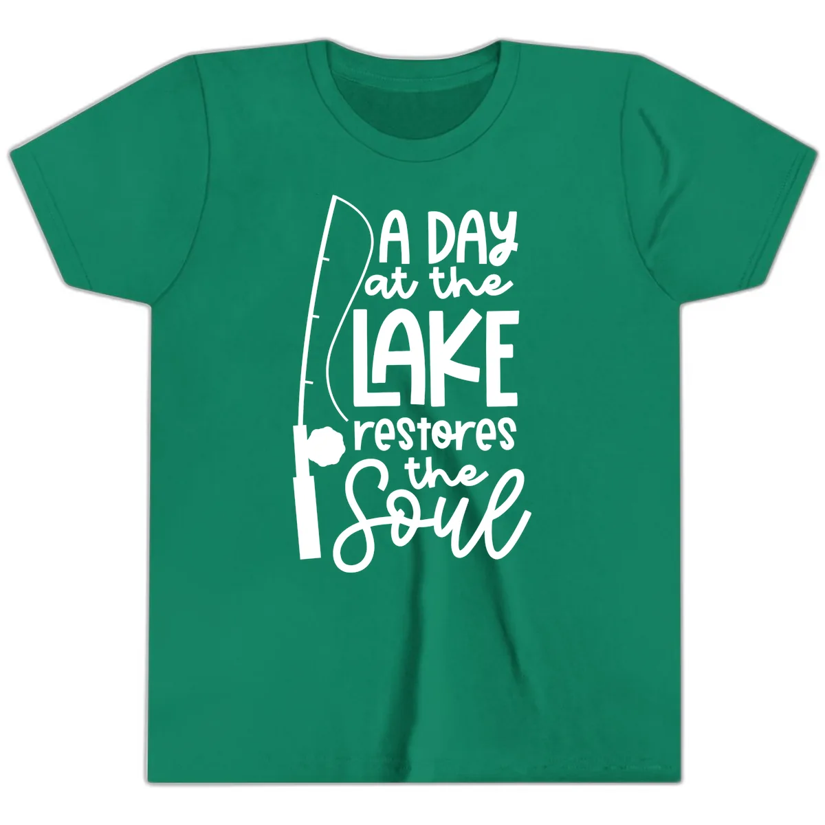 A Day at the Lake Restores the Soul Youth T-Shirt in Kelly