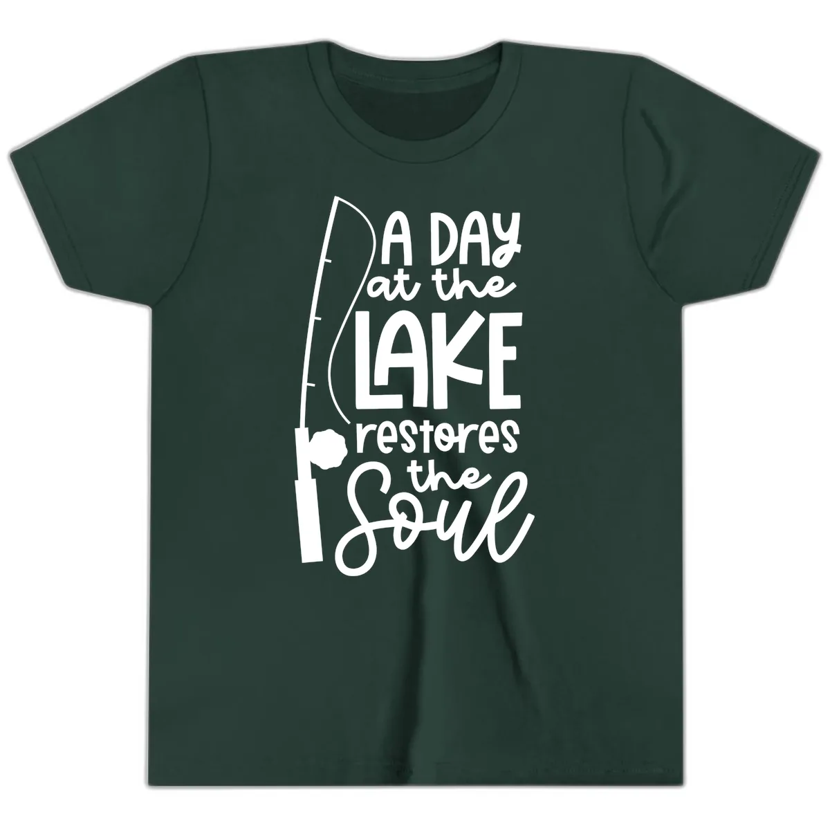 A Day at the Lake Restores the Soul Youth T-Shirt in Forest