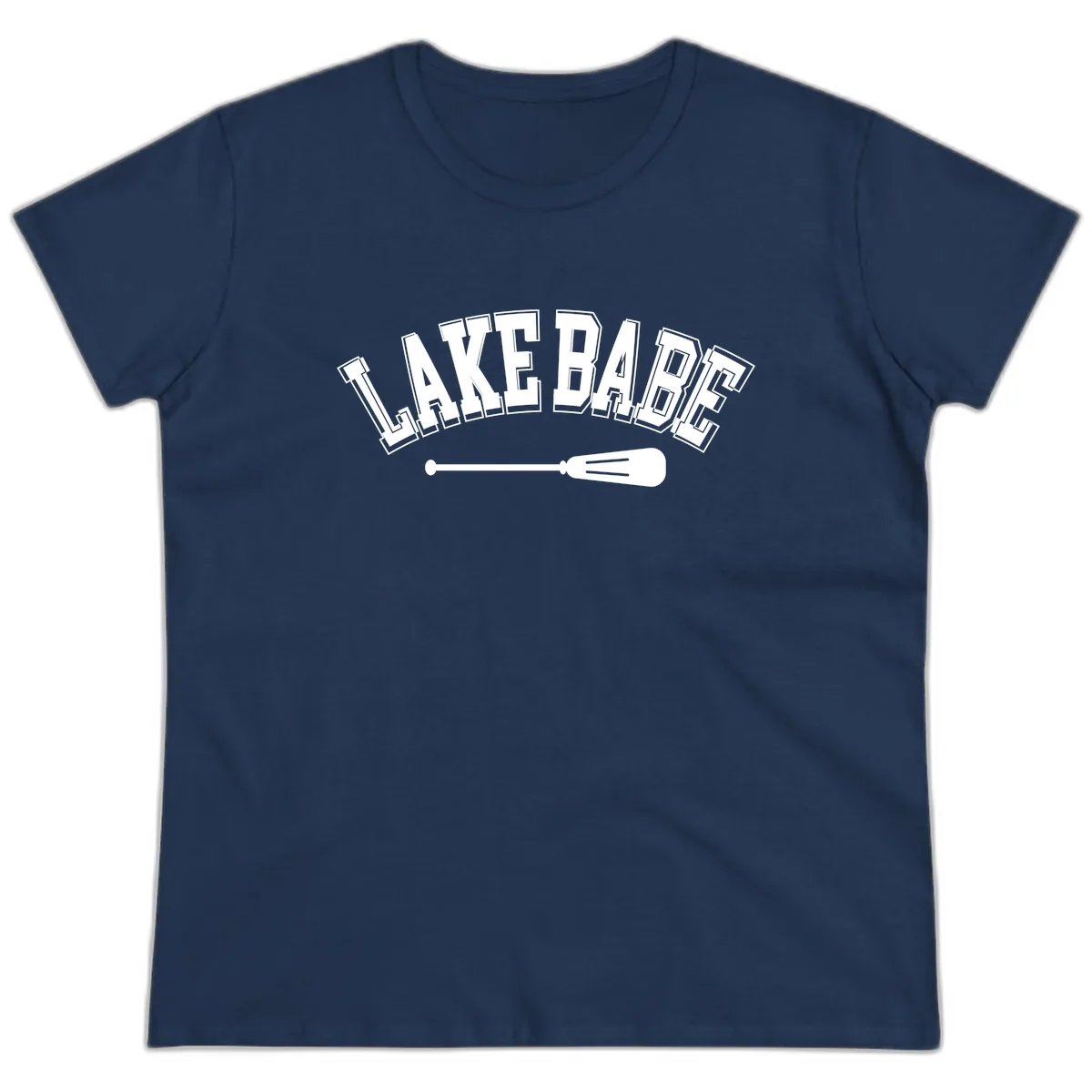 Lake Babe Arch Design Ladies Tee in Navy