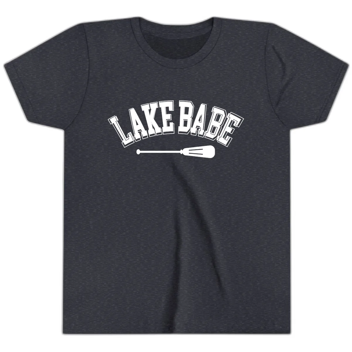Lake Babe Arch Design Youth T-Shirt in Heather Navy