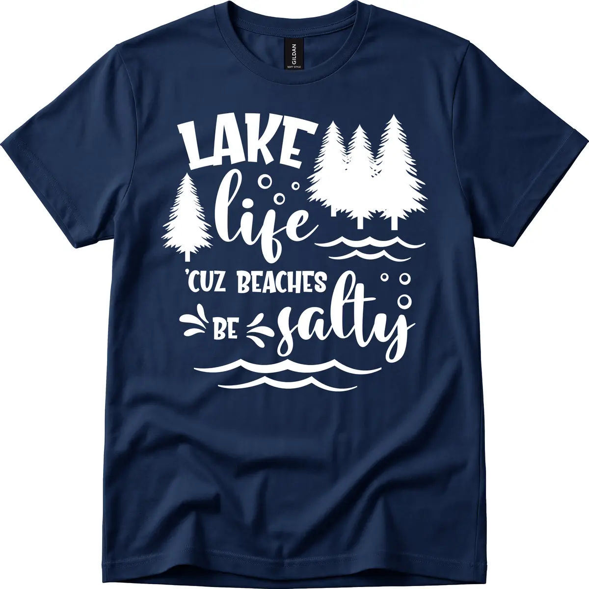 Lake Life Cuz Beaches Be Salty Design T-Shirt in Navy