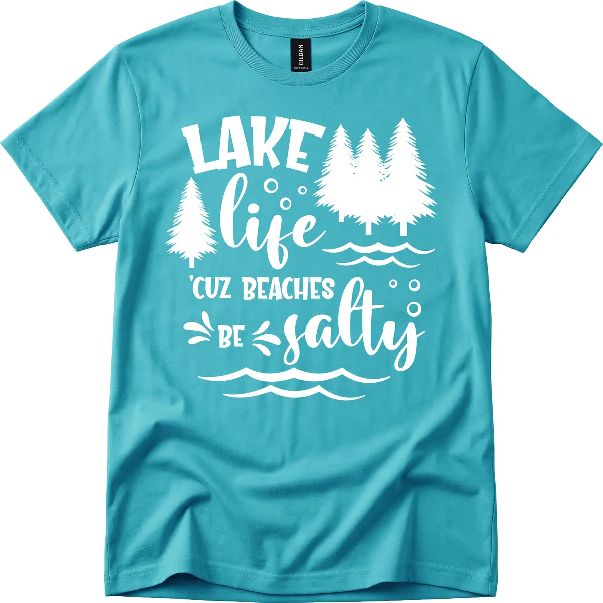 Lake Life Cuz Beaches Be Salty Design T-Shirt in Tropical Blue