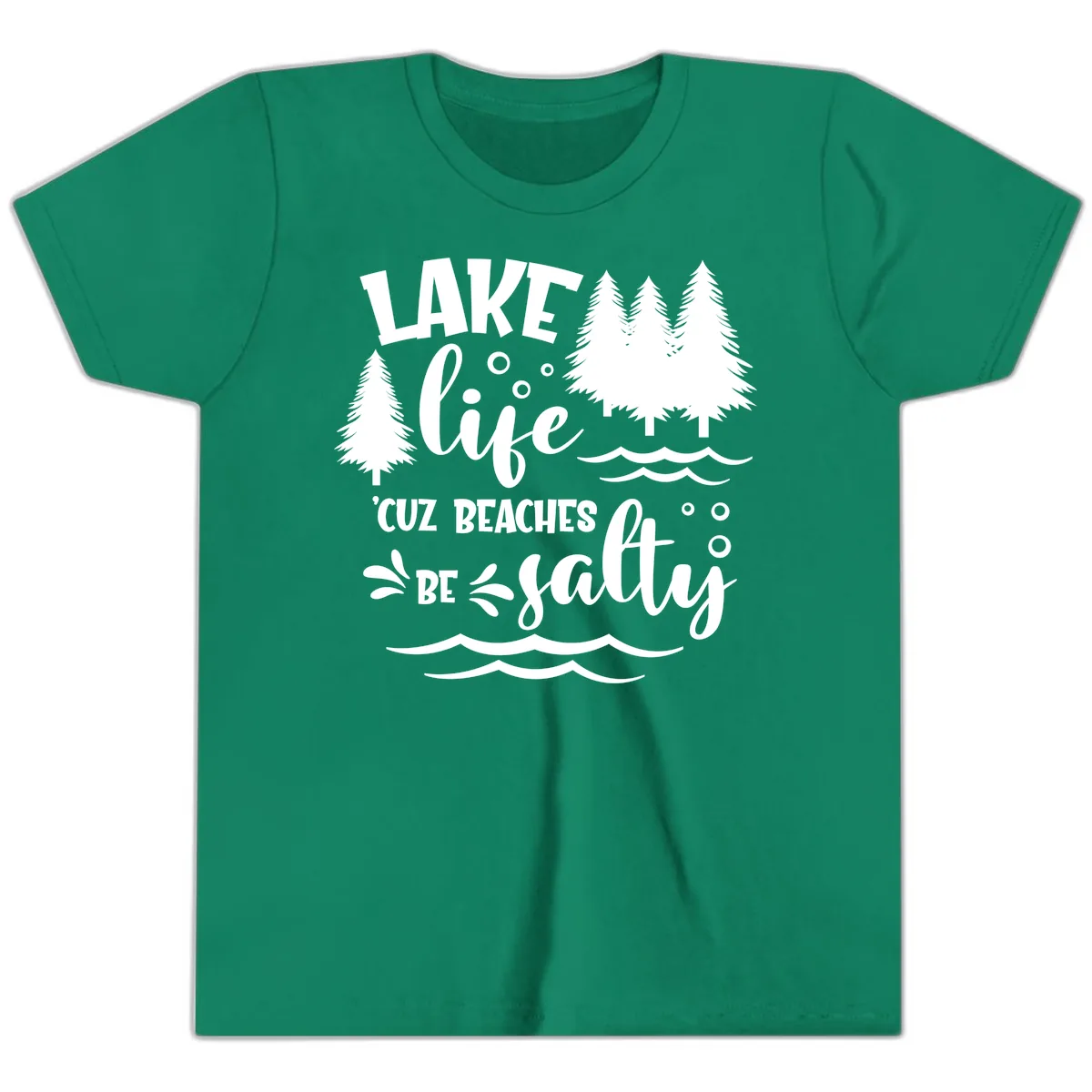 Lake Life Cuz Beaches Be Salty Design Youth T-Shirt in Kelly