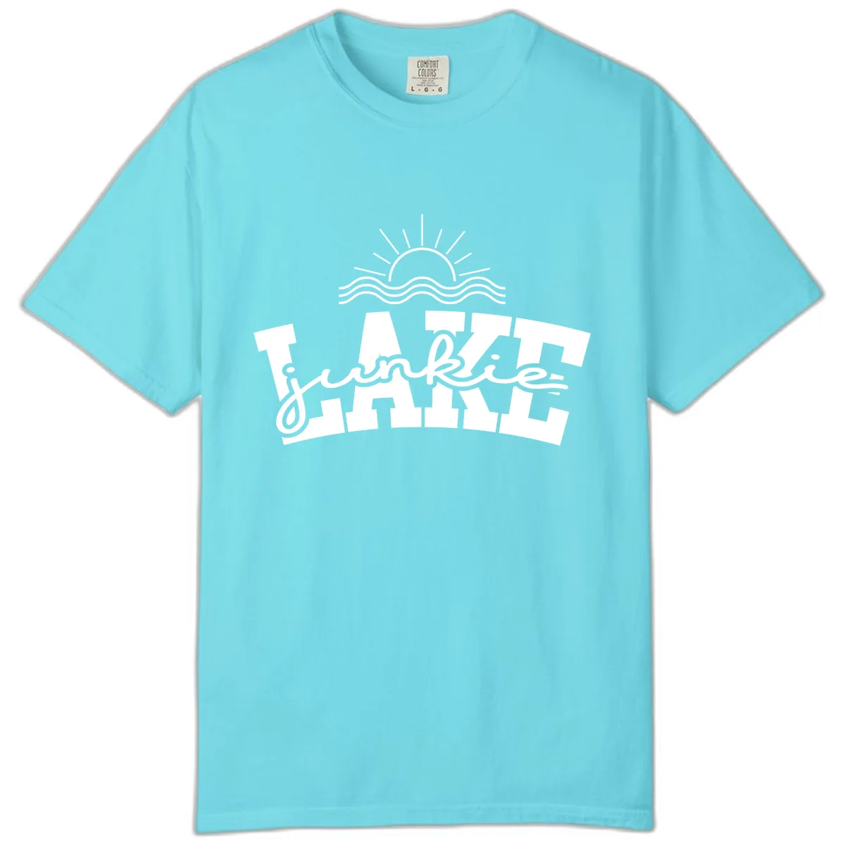 Lake Junkie Graphic Design Comfort Color in Lagoon Blue