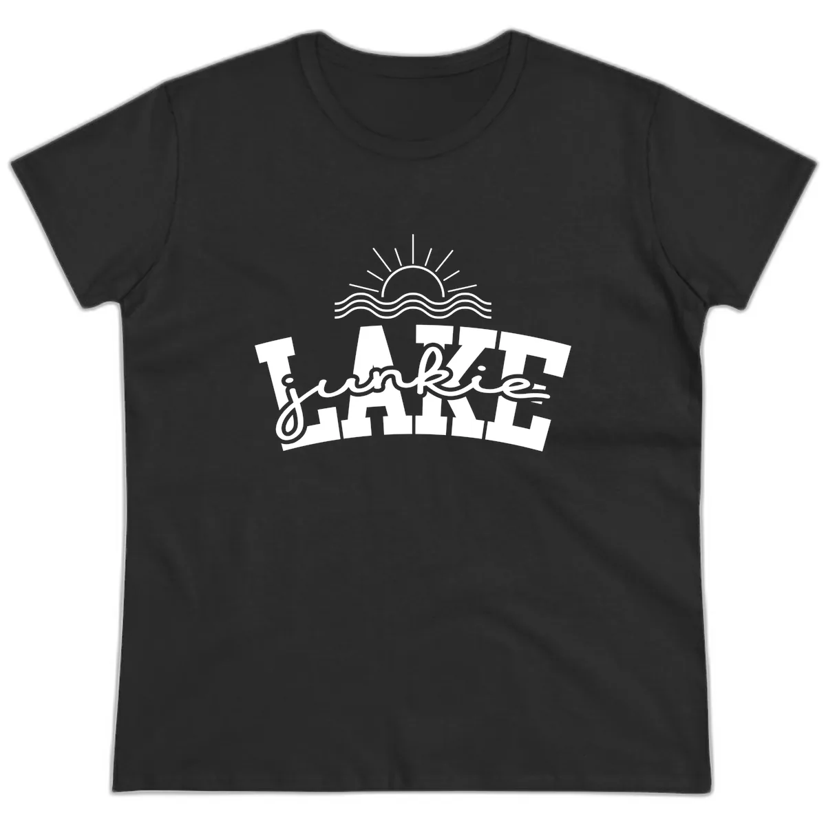 Lake Junkie Graphic Design Ladies Tee in Black