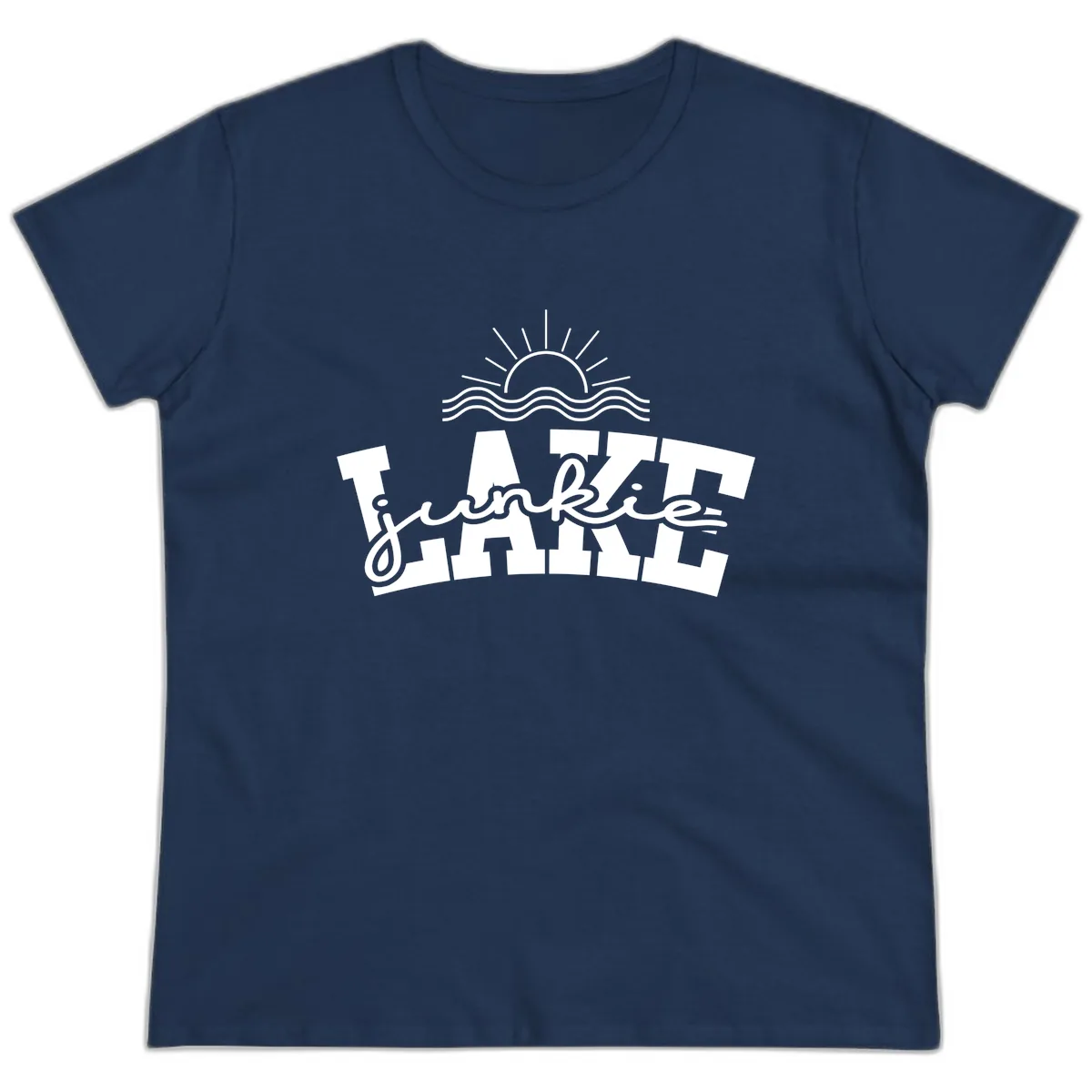 Lake Junkie Graphic Design Ladies Tee in Navy