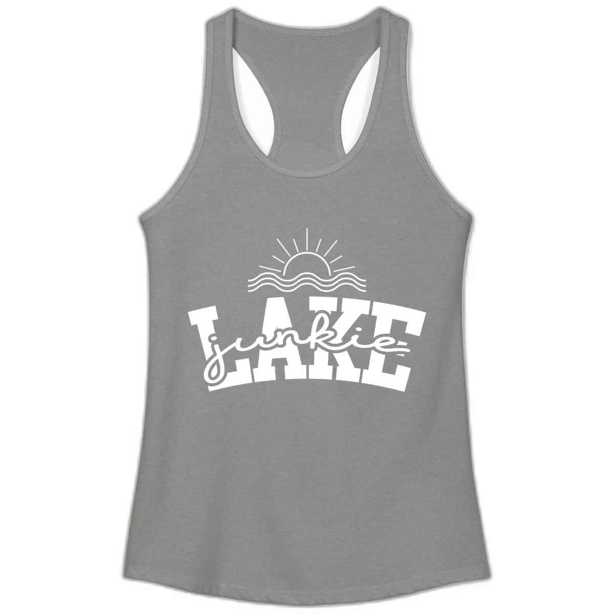 Lake Junkie Graphic Design Ladies Tank in Heather Grey