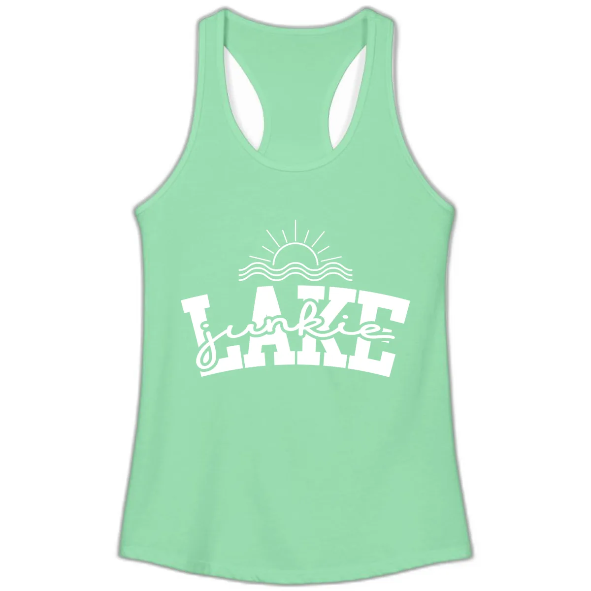 Lake Junkie Graphic Design Ladies Tank in Solid Mint