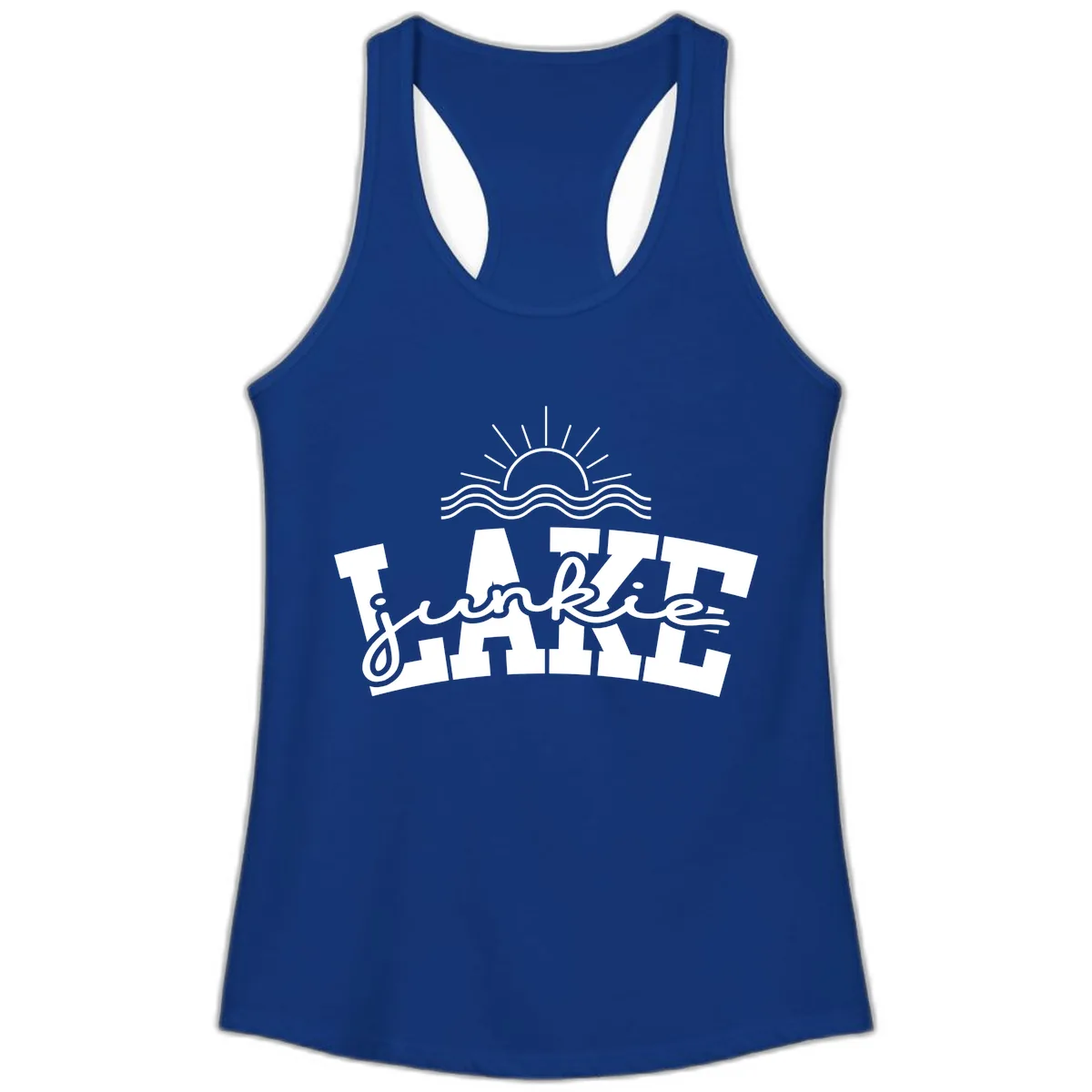 Lake Junkie Graphic Design Ladies Tank in Solid Royal
