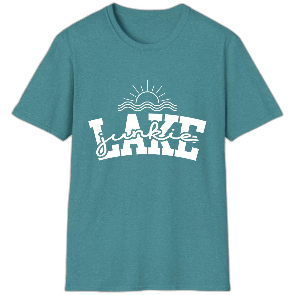 Lake Junkie Graphic Design T-Shirt in Heather Galapagos Blue