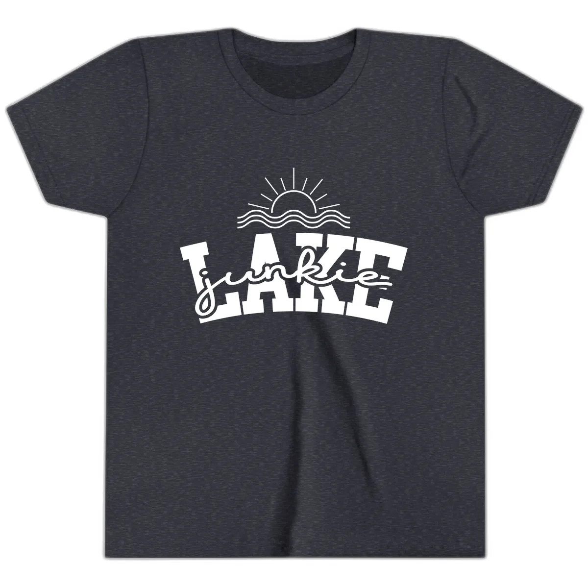 Lake Junkie Graphic Design Youth T-Shirt in Heather Navy